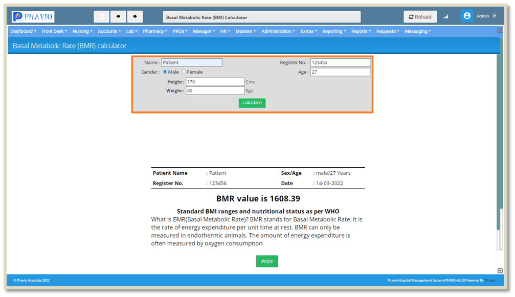 Basal Metabolic Rate (BMR) Calculator