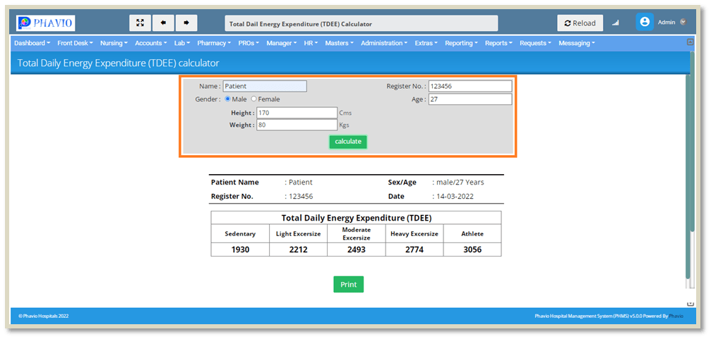 Total Daily Energy Expenditure (TDEE) Calculator
