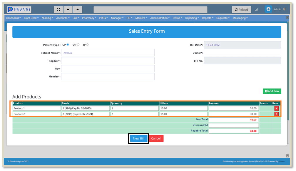 GP Sales Entry Form