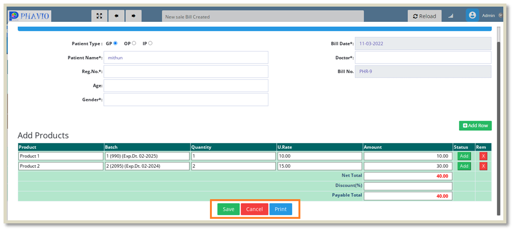 GP Sales Entry Form