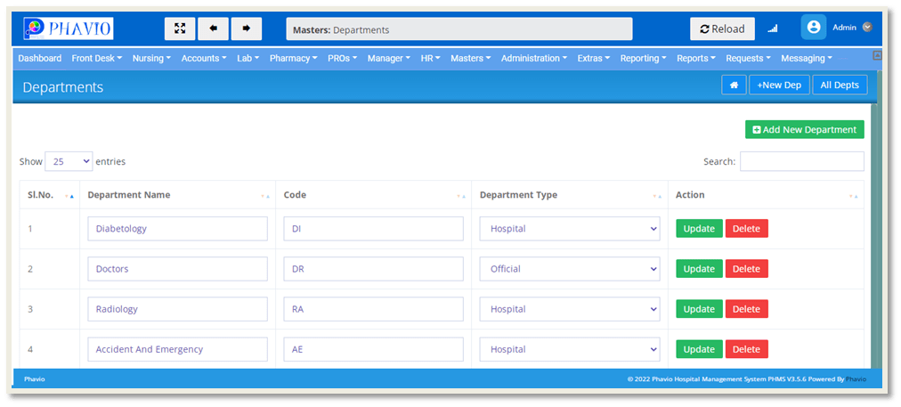 Departments List