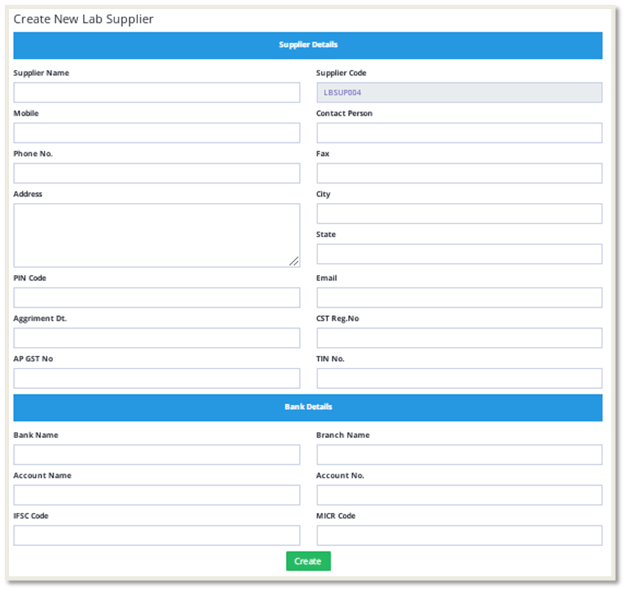 Create New Lab Supplier