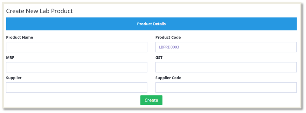 Create New Lab Product