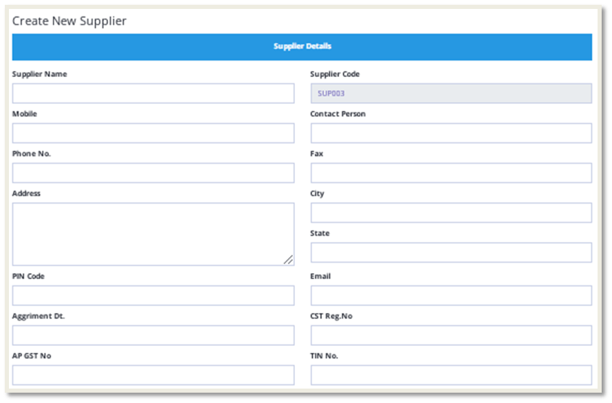 Create New Supplier
