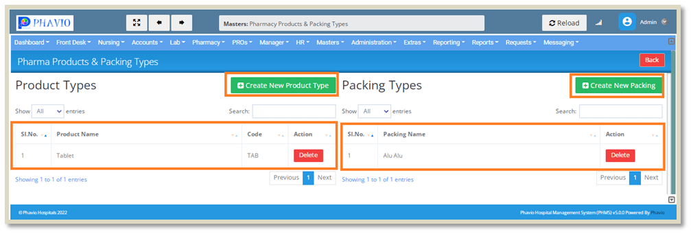 Product Types & Packing Types List