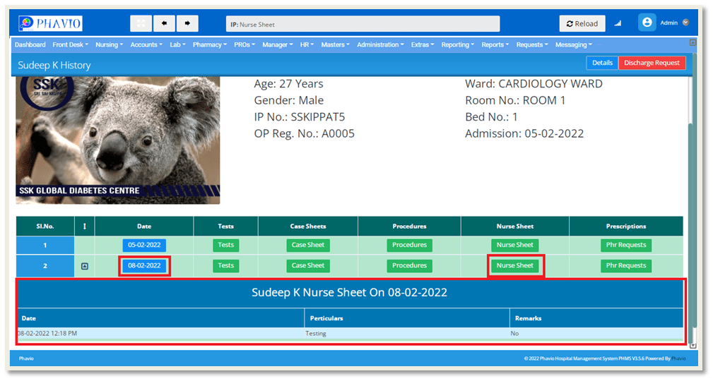 Nurse Sheet