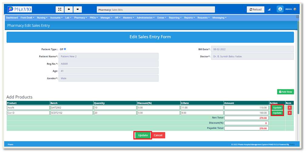 Edit Sales Entry Form
