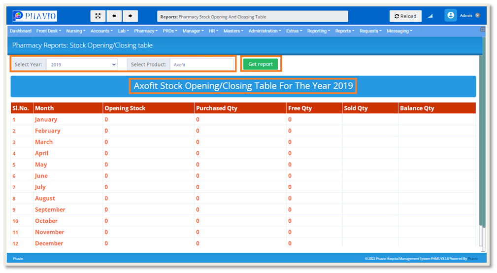 Stock Opening / Closing Table